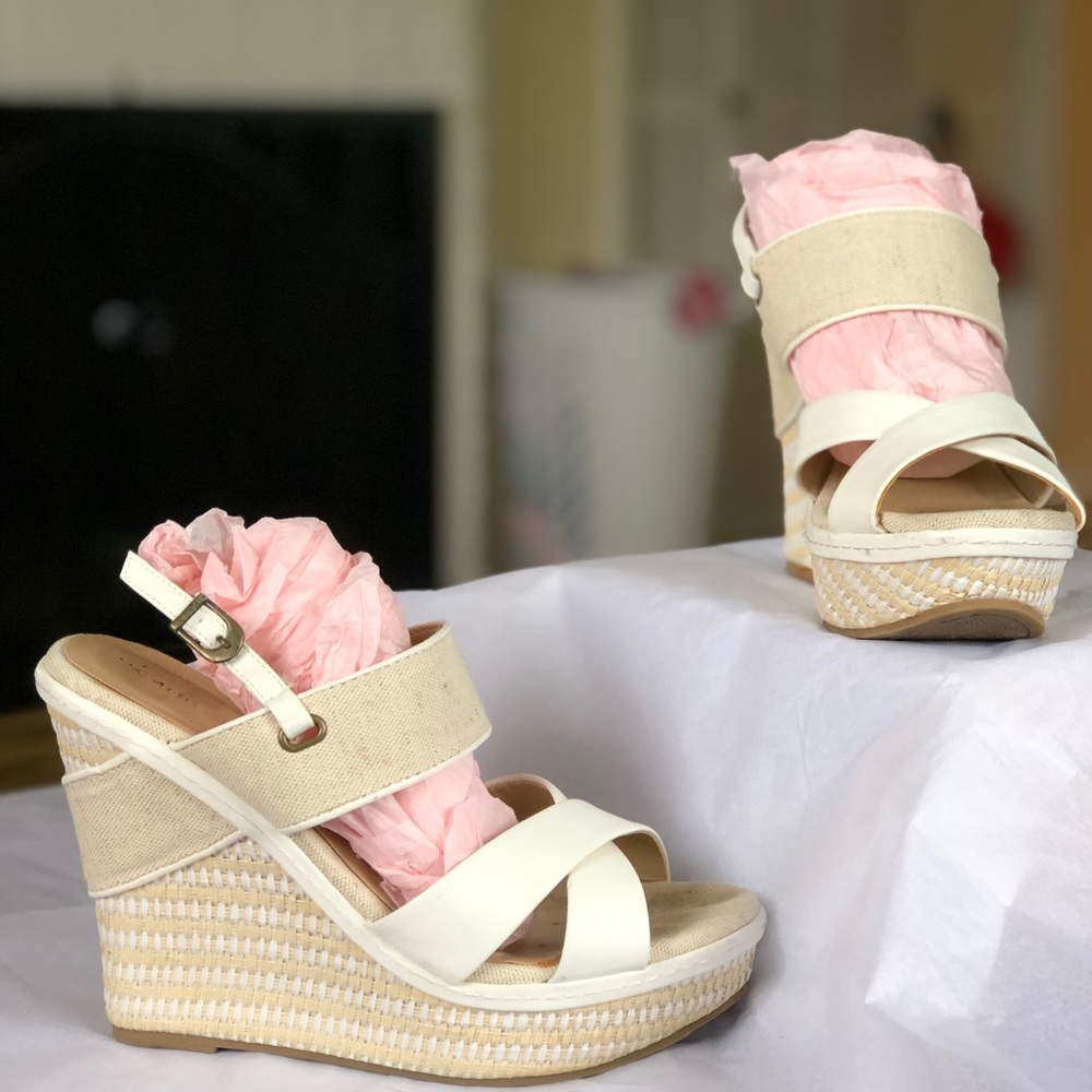 White and cream women wedges